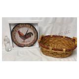 NEW 13" Rooster Wall Clock & Handled Basket