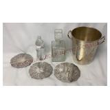 Square Glass Decanter, "G" Ice Bucket & Trivets