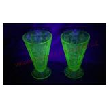 Floral Green by Jeannette Uranium Glass Tumblers