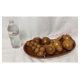 Mid Century Wooden Tray & Fruit Set