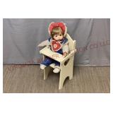 1980s Elke Hutchins Weighted Doll w High Chair