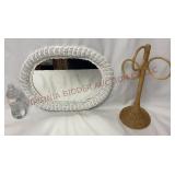 Oval Wicker Wall Mirror & Guest Towel Holder
