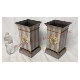 Floral Weighted Bottom 11" Cache Pots - Pair