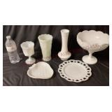 Vintage Milk Glass Vases, Compote & Plates
