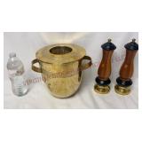 Brass Wine Bucket & Leather Wrapped Salt & Pepper