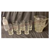 Vintage Glass Beverage Pitcher & "G" Tumblers