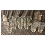 Ribbed Glass Beverage Pitcher & Tumblers