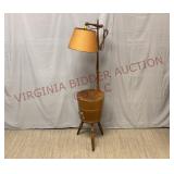 Vintage Sewing Basket / Firkin Floor Lamp - 58"t