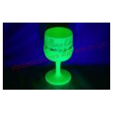 Heisey Custard Glass Souvenir Goblet - Glows!