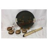 Asian Tray, Covered Soup Bowls & Large Scroll
