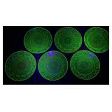 US Glass Scroll Green Bread & Butter Plates - Glow
