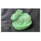 Mosser Jadeite Green Glass Bunny Rabbit on Nest
