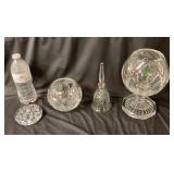 Glass Flower Frog, Crystal Rose Bowls & Bell