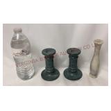 Vintage Marble Stone Candlesticks & Bud Vase