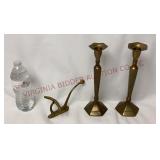 Vintage Brass Coat / Hat Hook & Candlesticks