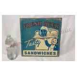 Fresh Beer & Tasty Sandwiches 12"x12" Metal Sign