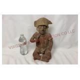 Folk Art Terracotta Seated Figure Sculpture 13.5"