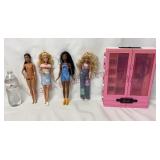Barbie Closet & (4) Barbie Dolls