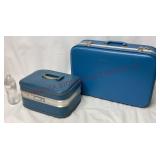 Vintage Train Case & Small Suitcase - Blue