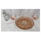 Pink Glass Deviled Egg Tray & Sherbet Cups
