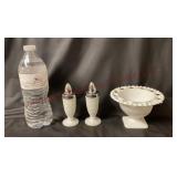 Vintage Milk Glass Hobnail Shaker Set & Compote