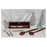 Vtg Cutlery, Salad Serving Sets & Vinegar Bottle
