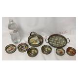 Vintage Metal Coasters, Handled Basket & Tray