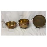 Vintage Brass Bowl, Cache Pot & Tray - See Desc