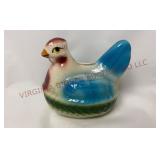 Vintage Mexican Pottery Hen on Nest Coin Bank