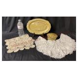 Vintage Vanity Tray, Powder Box & Doilies