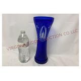 Vintage Cobalt Blue Cut to Clear 10.75" Vase
