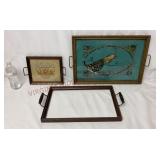 Vintage Wood Framed Handled Trays - See Desc