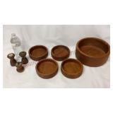 Mid Century Wood Salt / Pepper Shakers & Salad