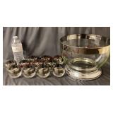 MCM Silver Band Punch Set - Bowl & (11) Cups