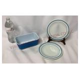 Pyrex Refrigerator Dish 502 & Pyrex 6.75" Saucers