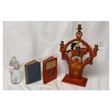 Vintage Books & Hand Painted Folk Art Candelabra