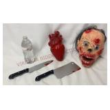 Halloween - Fake Knives, Heart & Zombie Head