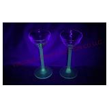 Aqua Blue Uranium Stem Cordial Liqueur Glasses - 2