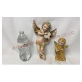 Vintage Porcelain Bisque Wall Cherub & Figurine