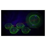 Fostoria Pioneer Green Lunch Plate & Cups - Glows!