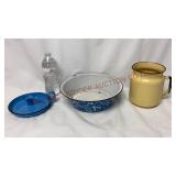 Vintage Enamelware Candleholder, Pan & Pitcher