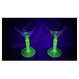 Weston Etched Flower Uranium Stemware - 2