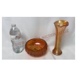 Marigold Carnival Glass Flower Bowl & Swung Vase