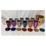 Mid Century Aluminum Pitcher, Tumblers & Coasters
