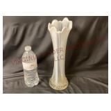 Northwood White Opalescent Pulled Swung 12" Vase