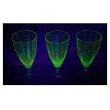 Fostoria Uranium w Clear Base Iced Tea Glasses