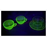 Uranium Glass Cups / Saucer - See Desc - Glows!
