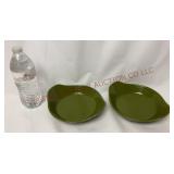 Vintage Avocado Green Enameled Cast Iron Bakers