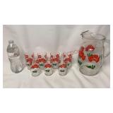Vintage Red Foxy Flowers / Poppy Pitcher & Glasses