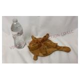 Vintage Hand Made Pecking Chickens Paddle Toy